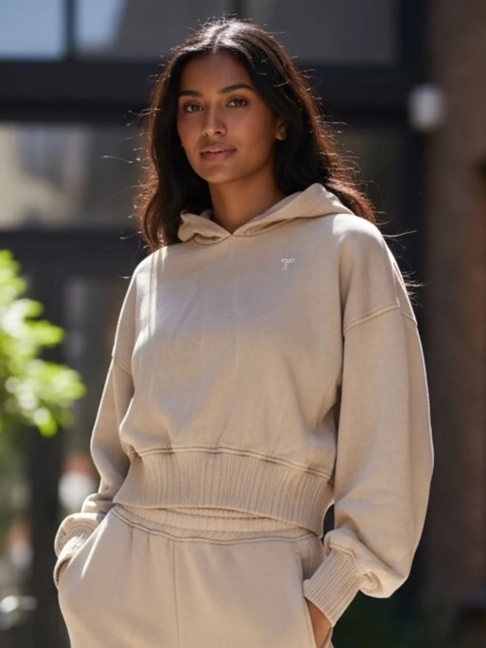 aerie Cropped Hoodie in Beige - Picture 1 of 10